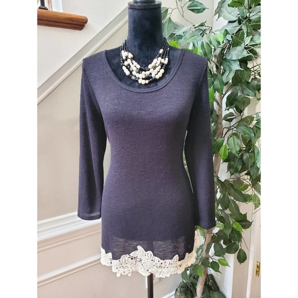 C Women's Black Solid Polyester Round Neck Long Sleeve Casual Top Blouse Medium - Picture 1 of 13